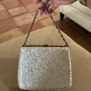 Vintage NICHOLAS REICH metallic brocade Handbag purse clutch gold silver